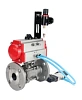 Кран шаровой DN.ru BV3131P(3pc)-FP-F-ISO-H Ду15 Ру40, трехсоставной полнопроходной фланцевый, нержавеющая сталь SS304, уплотнение - PTFE, с пневмоприводом PA-DA-052 двойного действия, с пневмораспределителем 4V320-10 220В, с БПВ AFC2000 Краснодар