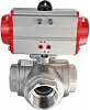 Кран шаровой DN.ru BV3232P(4pc)-SP-3WL-T-ISO-H Ду10 Ру63 стандартнопроходной L-тип, трехходовой, нержавеющая сталь SS316, внутренняя резьба, уплотнение - PTFE, с пневмоприводом DN.ru PA-DA-52 двойного действия Краснодар