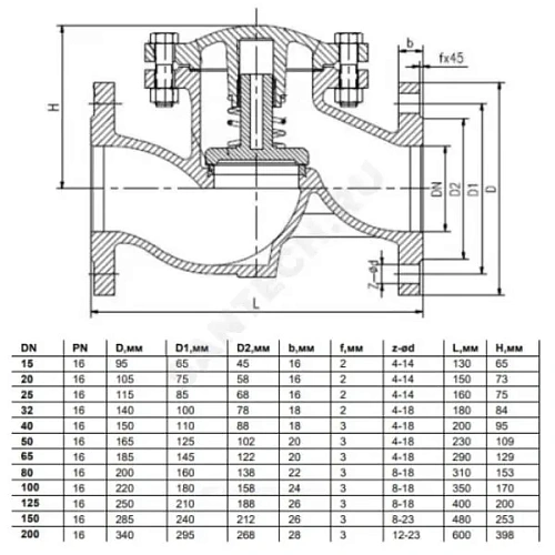 Клапан обратный чугунный подъемный фланцевый Benarmo Ду25-150 Ру16 Клапан обратный чугунный подъемный фланцевый Benarmo Ду25-150 Ру16 Краснодар